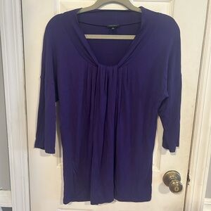 Nine West Purple Pleated V-Neck Long Sleeve Top